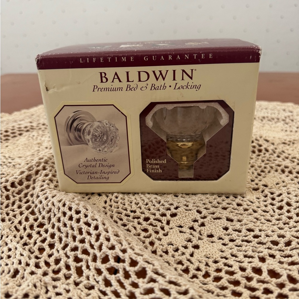 NIB - Baldwin Crystal with Polished Brass Bath or Bedroom Locking Knob
